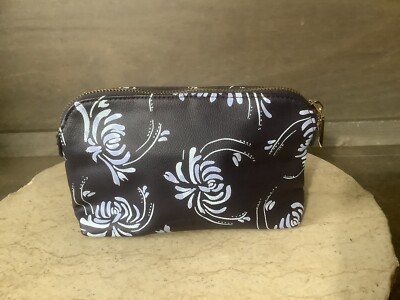 MERONA BRAND ZIP UP MAKE UP BAG BLUE FLORAL DESIGN 9 X 5.5'' INSIDE ZIPPER 
