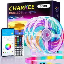 CHARKEE LED Strip Lights 200ft (3 Rolls of Bluetooth 200ft, Multicolor 