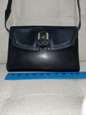 バッグ OLD GUCCI LOGO LEATHER SHOULDER BAG Large Black Leather Vintage GUCCI Shoulder Handbag Gusseted