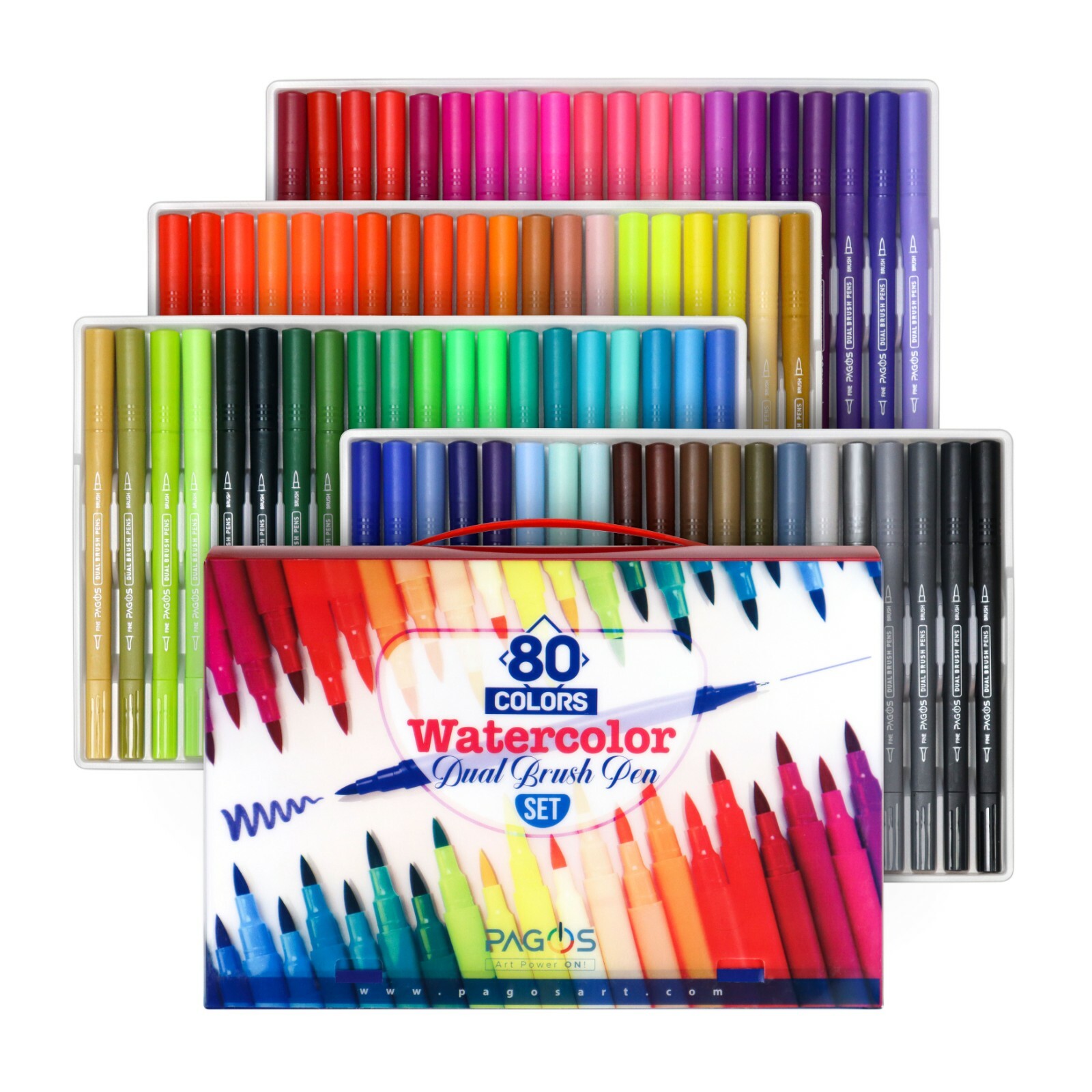 80 Colour Watercolour Brush Pens Set Dual Fine Tips Soft Art Markers Drawing UK
