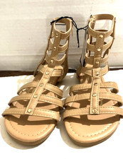 NEW Bebe Gladiator Girls Size 1 Brown Faux Leather Strappy Zipper Sandals NWT