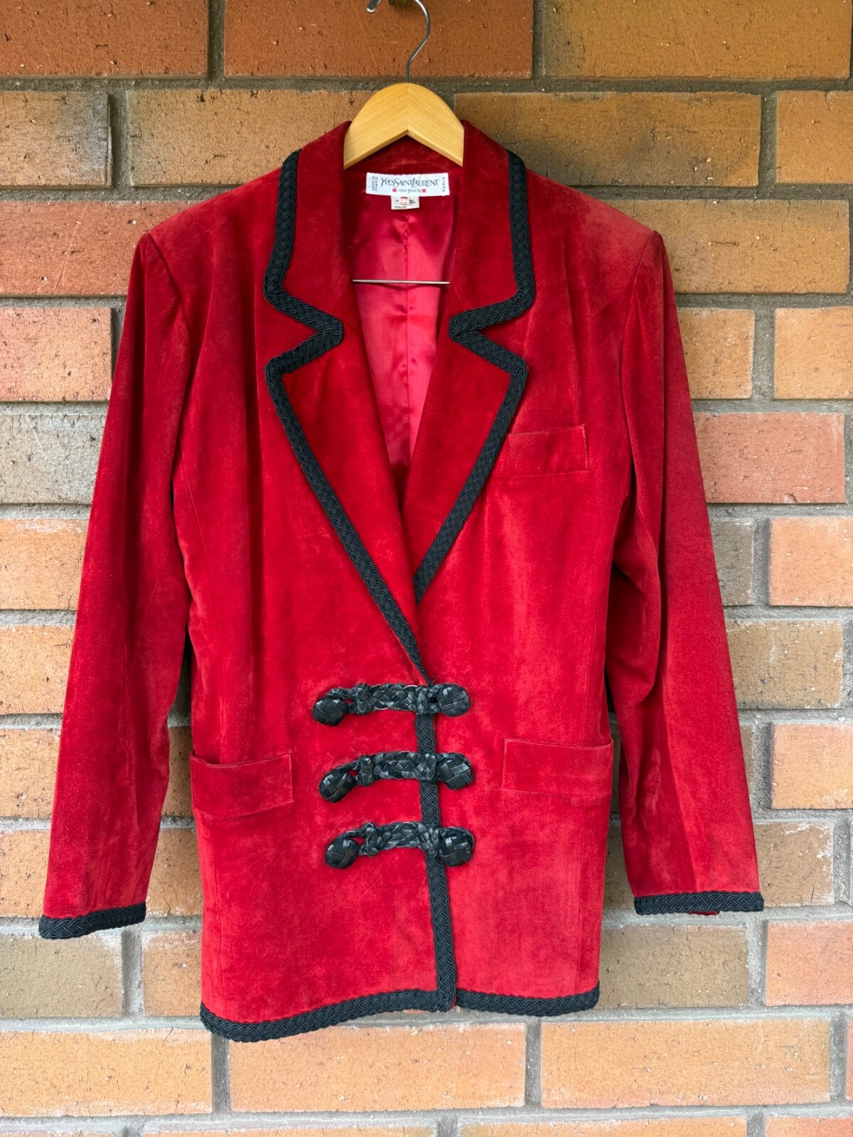 Giacca pelle di agnello vintage Yves Saint Laurent Rive Gauche rosso e nero taglia 40