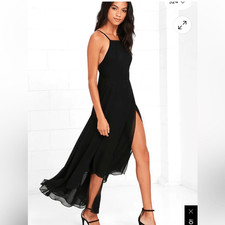 Lulu’s Black Chiffon High Low Maxi Cocktail Dress | Size S