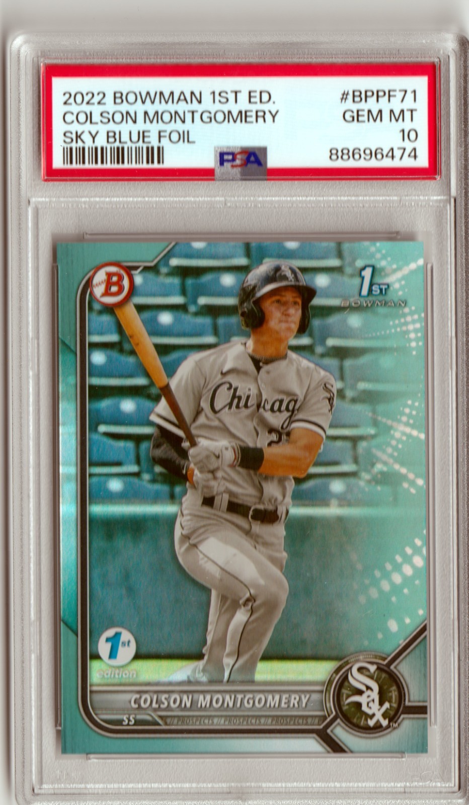 2022 BOWMAN 1ST EDITION (#BPPF-71) - SKY BLUE FOIL - COLSON MONTGOMERY (PSA 10)