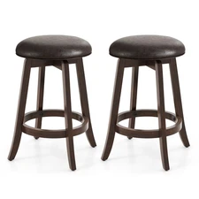 24'' Counter Height Stools Set of 2 w/ 360° Swivel Round Seat & Footrest