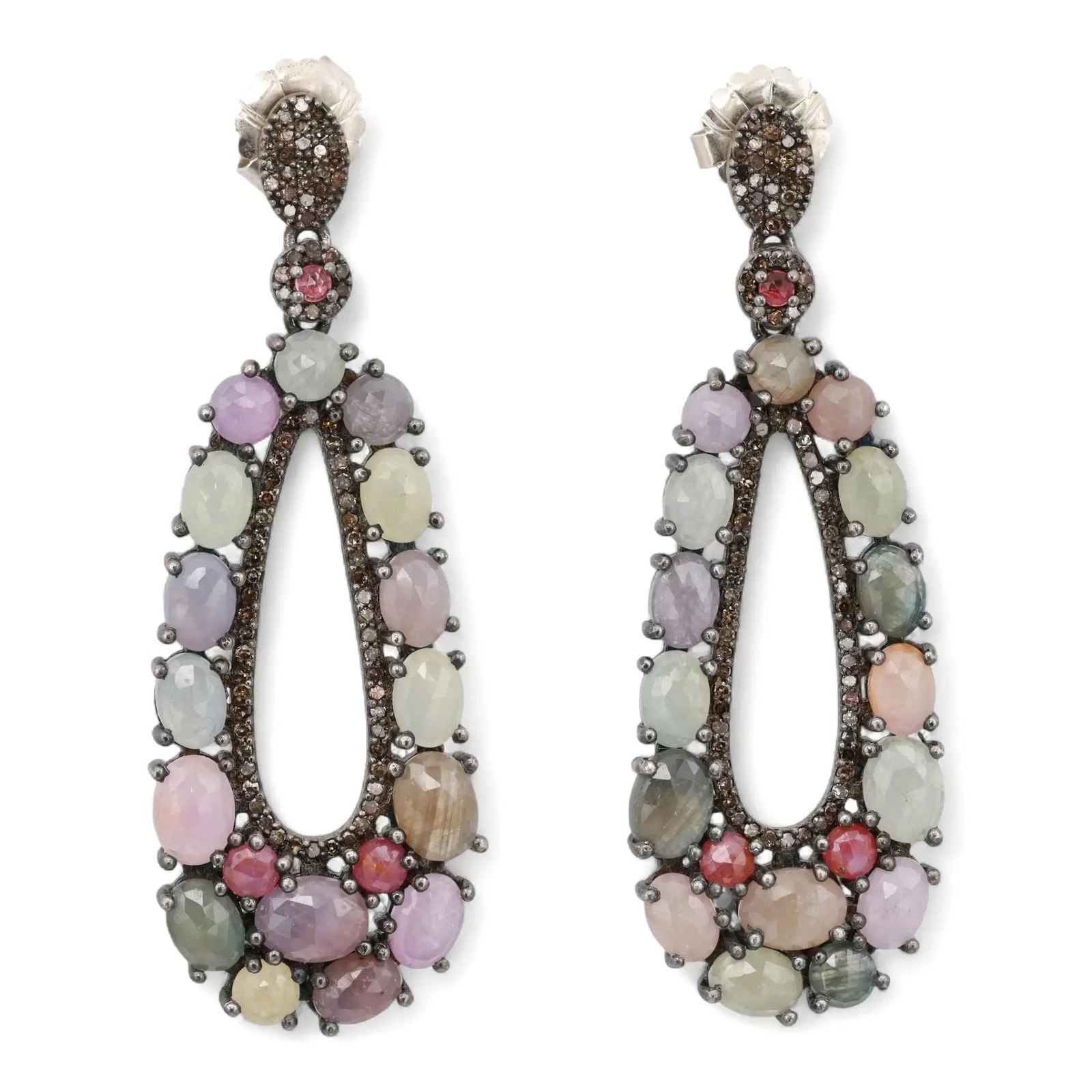 Bavna Multicolor Tourmaline & Diamond Drop Earrings 925 Sterling Silver