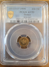 1834 TURKEY OTTOMAN EMPIRE AH 1223 27 - 1/4 CM KM 643 GOLD PCGS AU53 - POP 1
