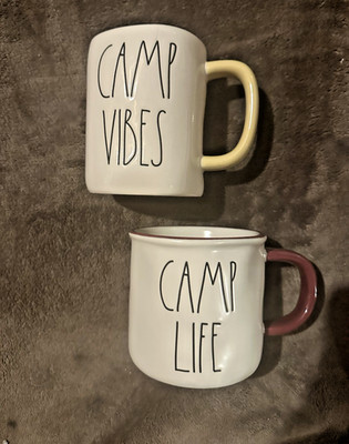 NEW! Rae Dunn ''Camp Vibes'' & ''Camp Life'' New Fire Design! set of 2 Mugs!!