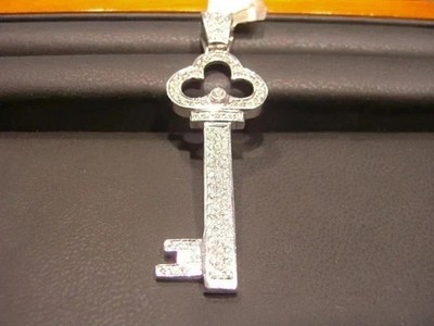 2.30Ct Round Cut Real Moissanite Customized Key Pendant 14K White Gold Plated