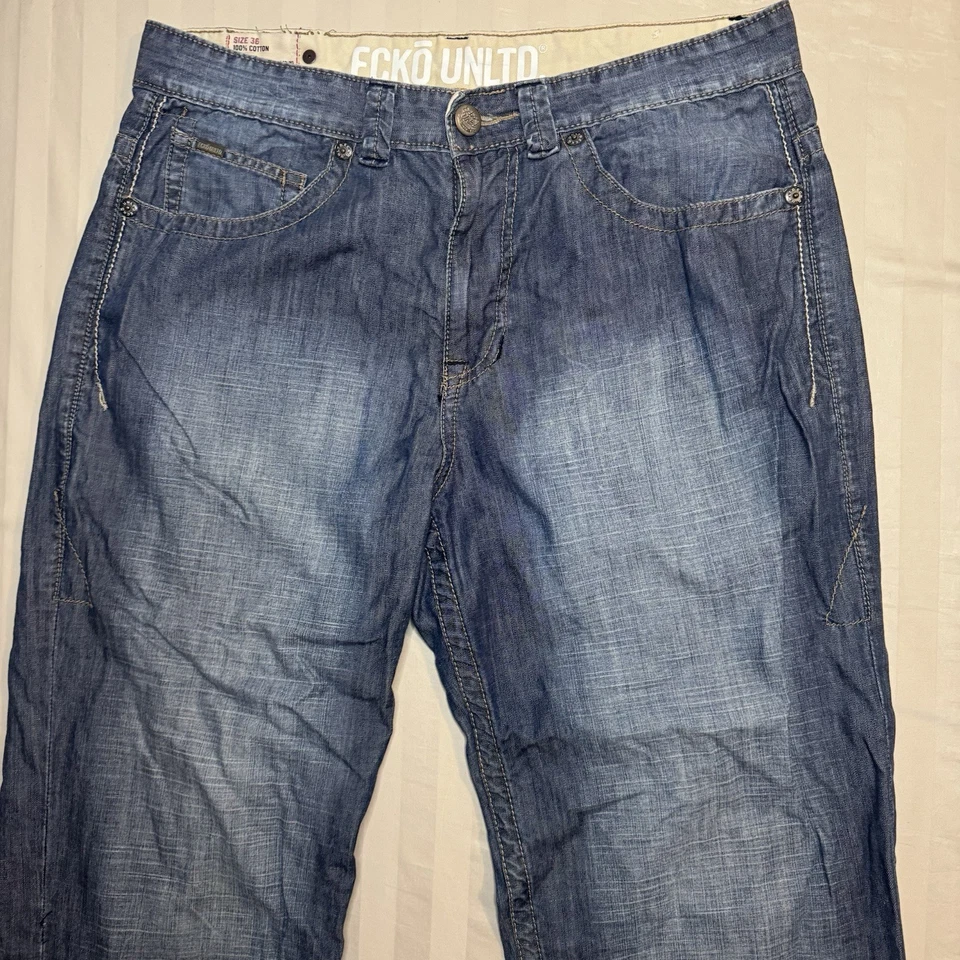 Ecko Unltd 牛仔裤男式 34x31(标签 36)宽松宽松版型直筒轻便 — 第 2/4 张图片