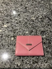 Rolodex Card Wallet Holder Women Mini Pink Faux Leather Envelope Style Snap Flap