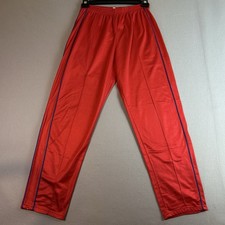 Vintage 60s 70s Red Shiny Disco Track Pants Gym Blue Piping Soft Lined Joggers M