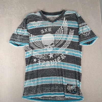 Xzavier AXR Limited Burnout T Shirt Size Large Y2K Skull Striped Cotton 