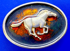 Running Galloping Horse Mustang 3D Enamel Western Cowboy Auto Belt Buckle