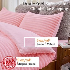 Sasttie Queen Comforter Set 3pc Fuzzy Pink Fleece Bedding Warm