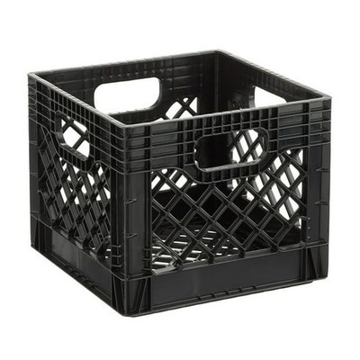 Juggernaut Storage 16QT Heavy-Duty Plastic Milk Crate Black with Built-in Handle