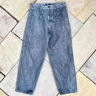 Stussy Blue Garment Dye Canvas Volume Pleated Trousers Pants