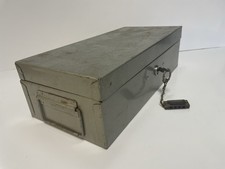 Vtg Iron Mike Metal Lockbox Heavy Duty Steel Cash Box w/ Key Old Mini Harmonica