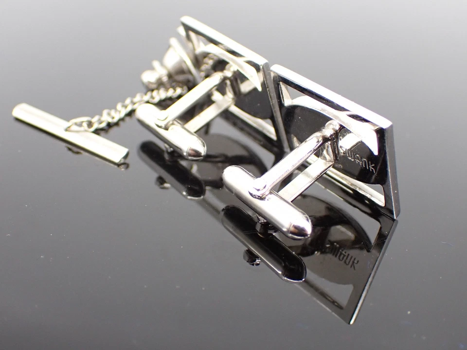 Juego de Gemelos Vintage Swank Tono Plata Grabados Ovalados Mediados de Siglo Modernos Foto 3 de 4