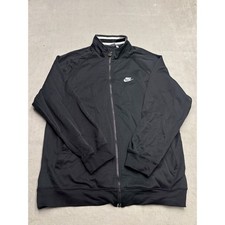 Nike Mens Track Jacket Black Full Zip Mock Neck Striped Collar Large