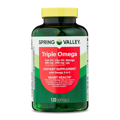 Spring Valley Triple Omega 800mg Fish Flax Borage Oil Omega 3 6 9 120 Softgels