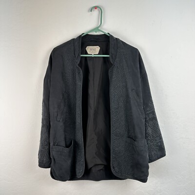 Zara Trafaluc Outerwear Open Jacket Embroidery Size S Black Wash Pockets