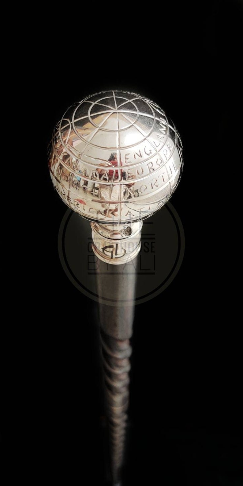 Solid Silver Brass Globe Head Handle Victorian Wo… - image 1