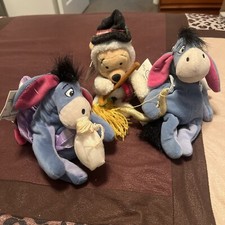 Disney Store 2 Eeyores  Snowman Pooh Mini Bean Bag Plush 7" toys