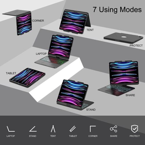 Für iPad Pro 12.9 6./5./4./3. Gen Touchpad Tastatur Hülle mit 360° Drehbar - Bild 5 von 34