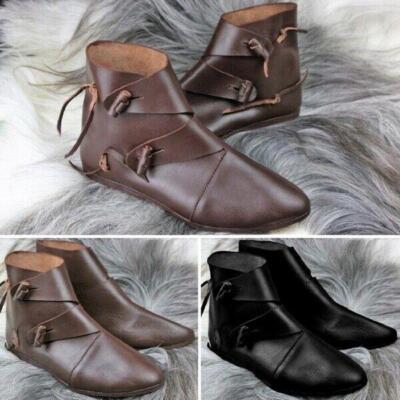 Men's Medieval Viking Shoes Faux Leather Casual Cosplay Ankle Boots Vintage New