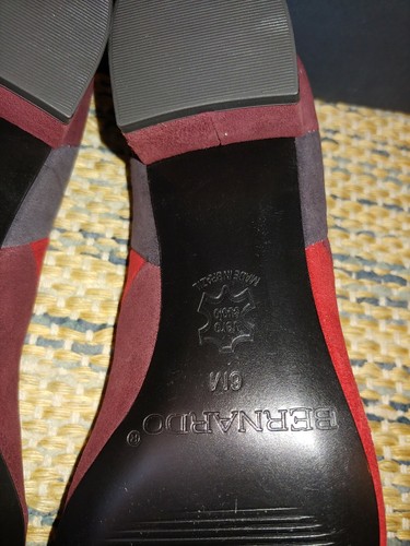 NEW Bernardo Roxanne 6M Charcoal Red Bordeaux Kid Suede Block Heel Pumps - Picture 10 of 10