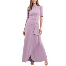 Xscape Rose Pink Side Ruched Ruffle Details Scuba Crepe Gown NWT Size 8
