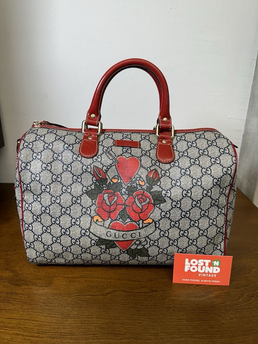 Gucci Coated Canvas Boston Tattoo Rose Heart Bag Limited Gucci Coated Canvas Boston Tattoo Rose Heart Bag Limited