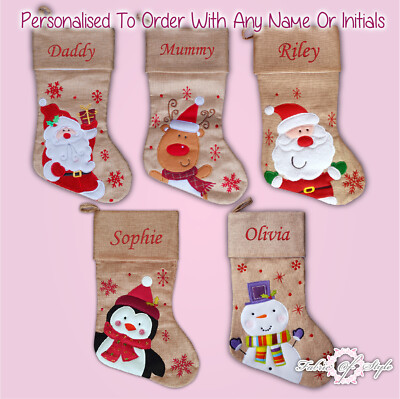 Personalised Christmas Stocking  Luxury Embroidered Xmas Hessian Santa