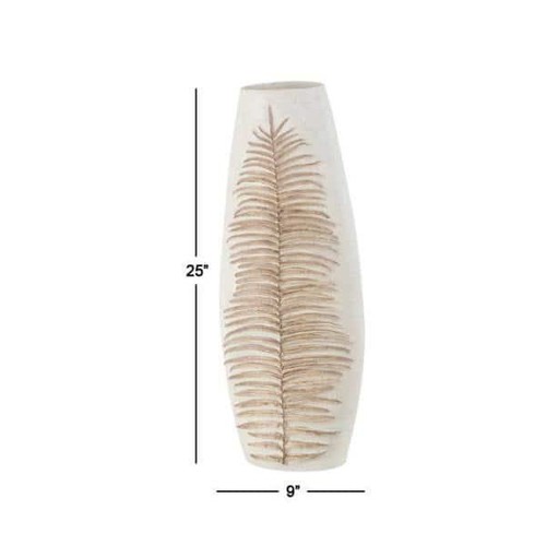 Litton Lane Decorative Vase 24.6"H White Cylinder Leaf Design Polystone Bohemian - Picture 7 of 9