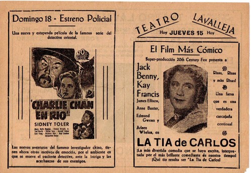 SIDNEY TOLER "CHARLIE CHAN IN RIO" 1942 MOVIE HERALD - 第 1/2 張圖片