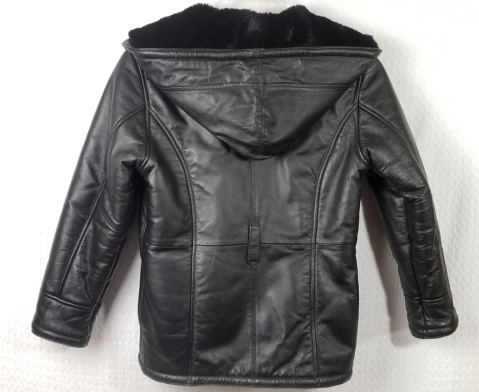 Wilsons Leather Kid' s Black Hooded Coat Fully Lined- Full Zip- Pockets Size M - Image 2 of 4