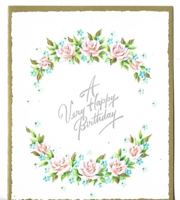 Vtg Birthday Card approx 5 x 6'' UNUSED/NO ENV   Pink Flowers
