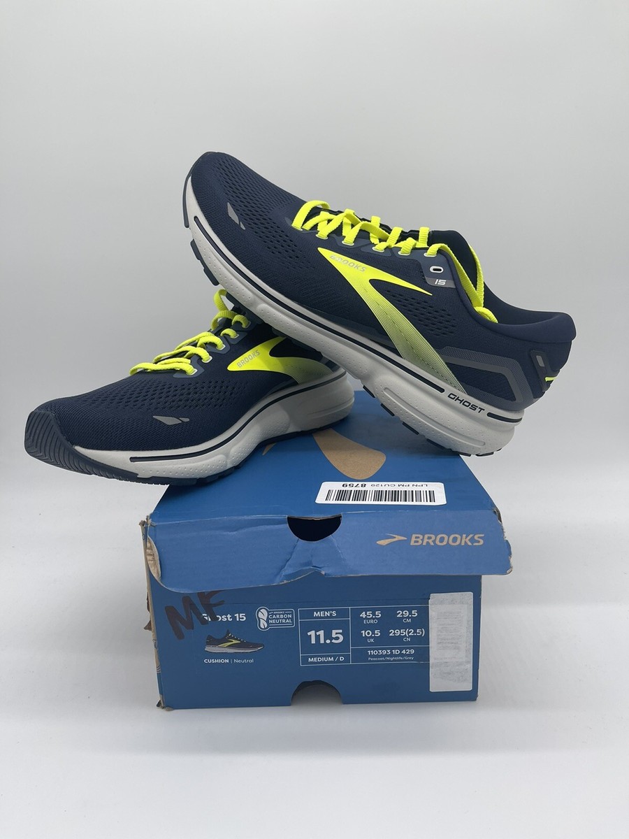 Brooks Ghost 15 Mens D Blue Yellow Running Walking Sneaker