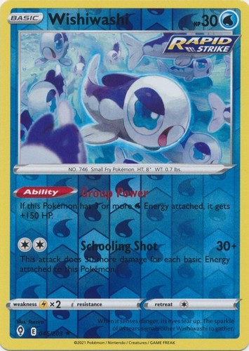 Reverse Holo Wishiwashi 046/203 Evolving Skies Rare Pokemon TCG