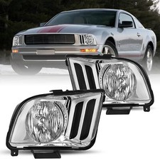 2005-2009 Ford Mustang Headlight Assembly Chrome Housing Clear Reflector Pair