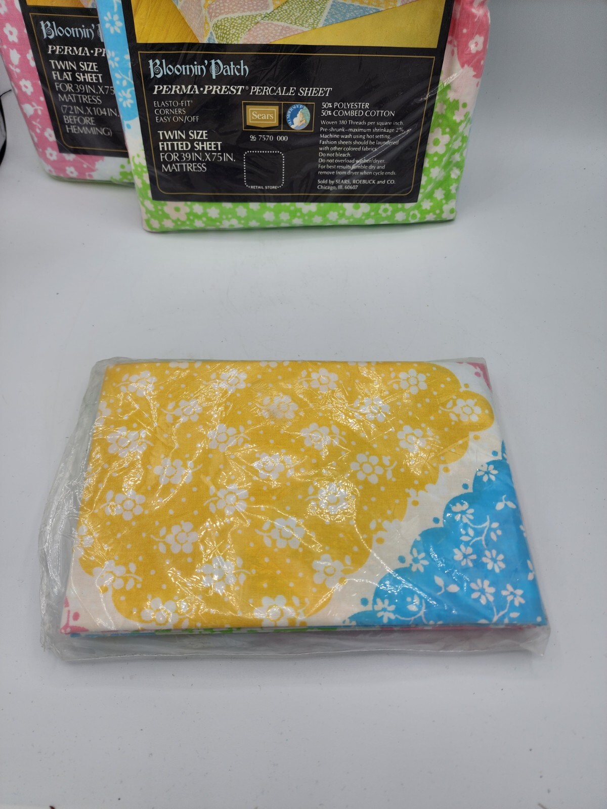 Vtg Sears Bloomin' Patch Twin Bed Sheet Set Flat Fitted Pillowcase Cottagecore eBay