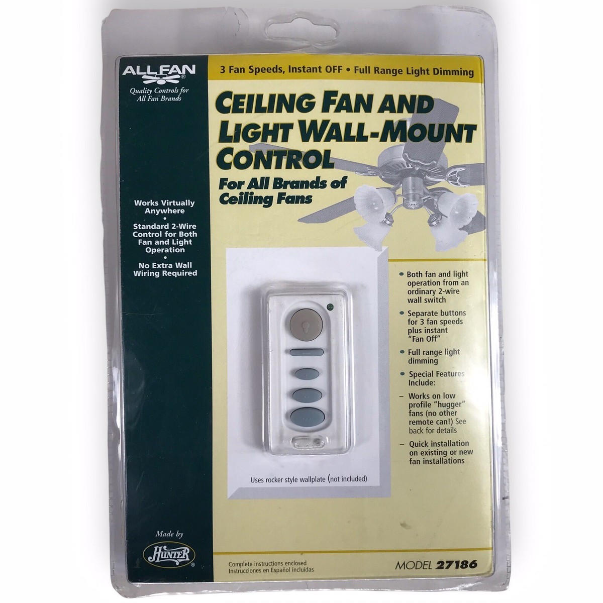 Hunter Ceiling Fan Light Wall Mount Control 27186 Shelly Lighting