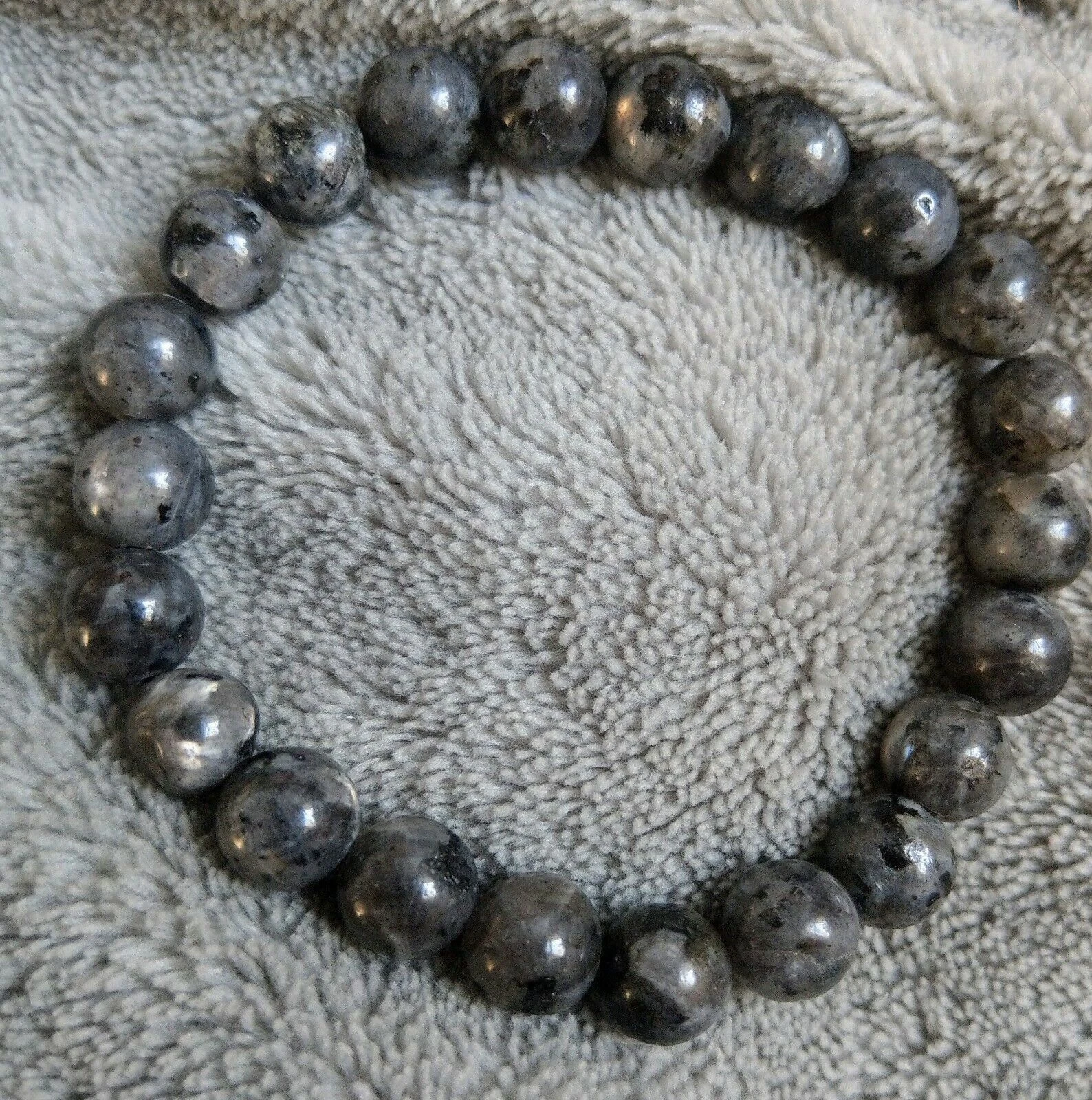 VALENTINO Bracciale Larvikite Pietra di Luna Nera Cristallo Guarigione 8mm Perline