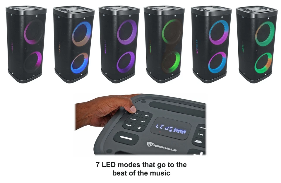 Rockville BASS PARTY 65 V2 1200w Battery Powered LED Bluetooth Speaker Mic Input - Image 3 of 4