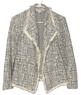 Club Monaco Black White Tweed Flapper Jacket Blazer Sz S Small Fray Asymmetrical