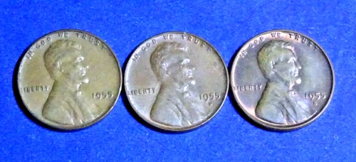 1955 P/D/S LINCOLN CENTS (VF-VERY FINE OR  BETTER!) STOCK PHOTO - RANDOM PICKED