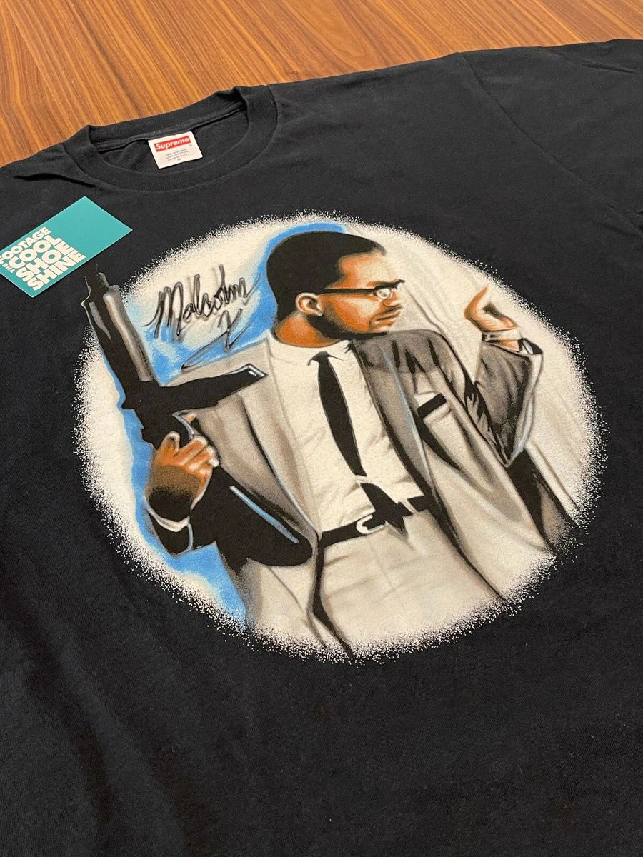 2003 SS03 SUPREME MALCOLM X AIRBRUSHED TEE SHIRT BLACK BOX LOGO LARGE L