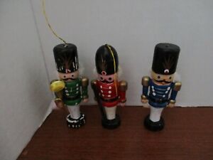 Russian Wood Tree Ornaments Set of Three with Wood Accordion Player Figurine