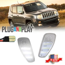 L + R Clear White LED Side Marker Lights Fender Lamps For 2015-up Jeep Renegade